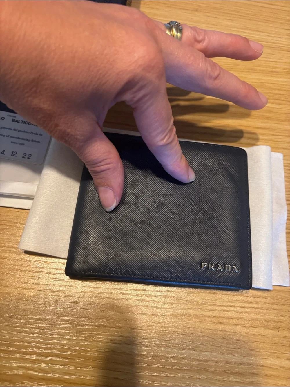 Prada Blue and black  Saffiano Leather wallet with box COA card